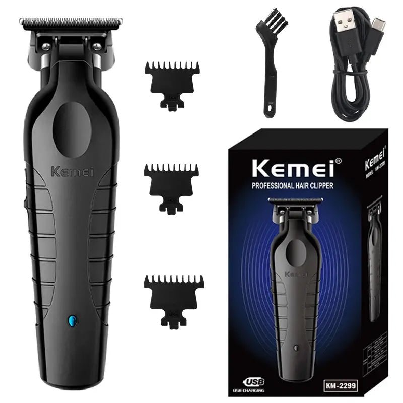 Kemei 2299 Barber Cordless Hair Trimmer 0mm Zero Gapped Carving Clipper Detailer Professional Electric Finish Cutting Machine.