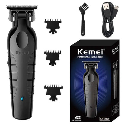 Kemei 2299 Barber Cordless Hair Trimmer 0mm Zero Gapped Carving Clipper Detailer Professional Electric Finish Cutting Machine.