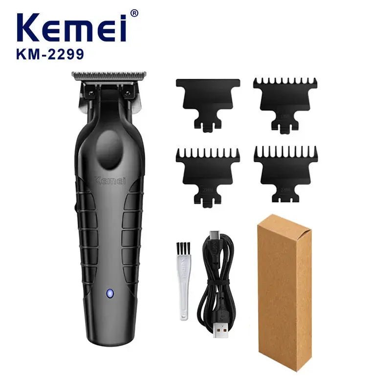 Kemei 2299 Barber Cordless Hair Trimmer 0mm Zero Gapped Carving Clipper Detailer Professional Electric Finish Cutting Machine.