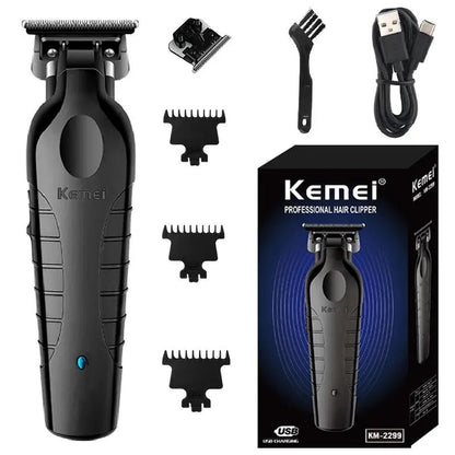 Kemei 2299 Barber Cordless Hair Trimmer 0mm Zero Gapped Carving Clipper Detailer Professional Electric Finish Cutting Machine.