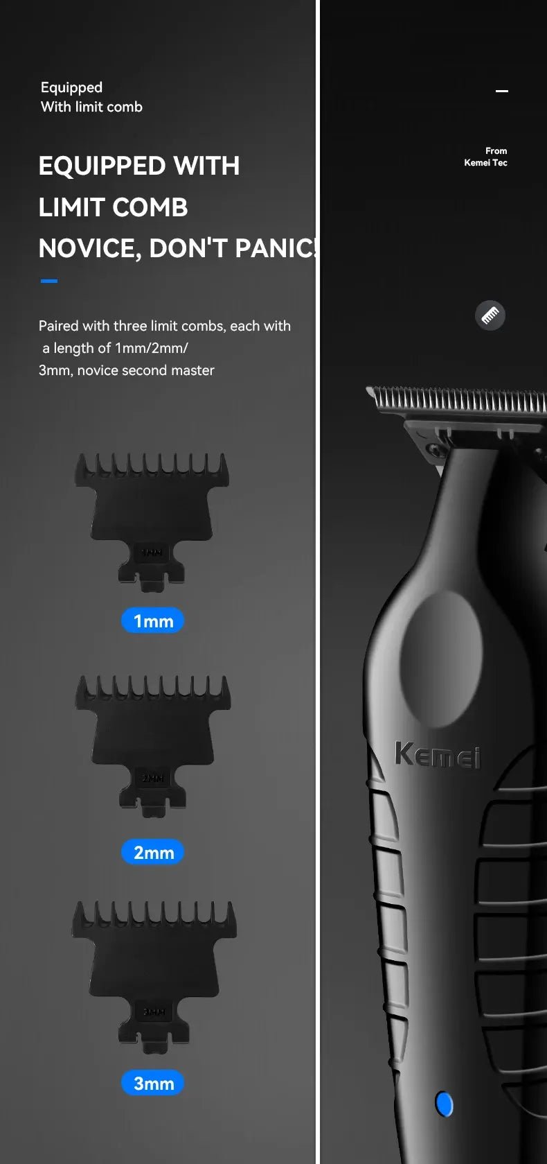 Kemei 2299 Barber Cordless Hair Trimmer 0mm Zero Gapped Carving Clipper Detailer Professional Electric Finish Cutting Machine.