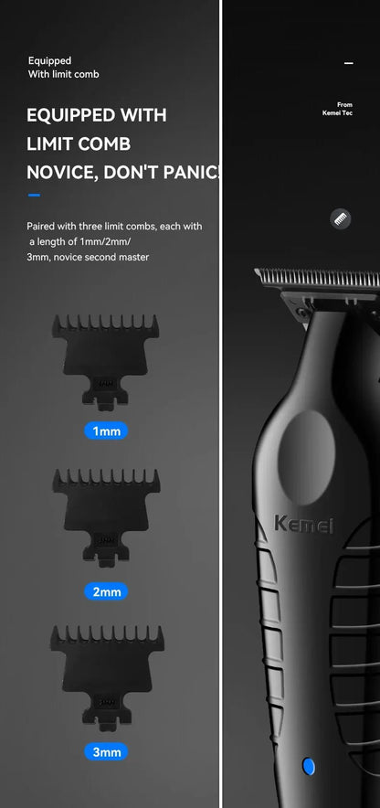 Kemei 2299 Barber Cordless Hair Trimmer 0mm Zero Gapped Carving Clipper Detailer Professional Electric Finish Cutting Machine.