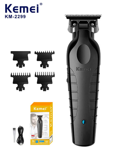 Kemei 2299 Barber Cordless Hair Trimmer 0mm Zero Gapped Carving Clipper Detailer Professional Electric Finish Cutting Machine.