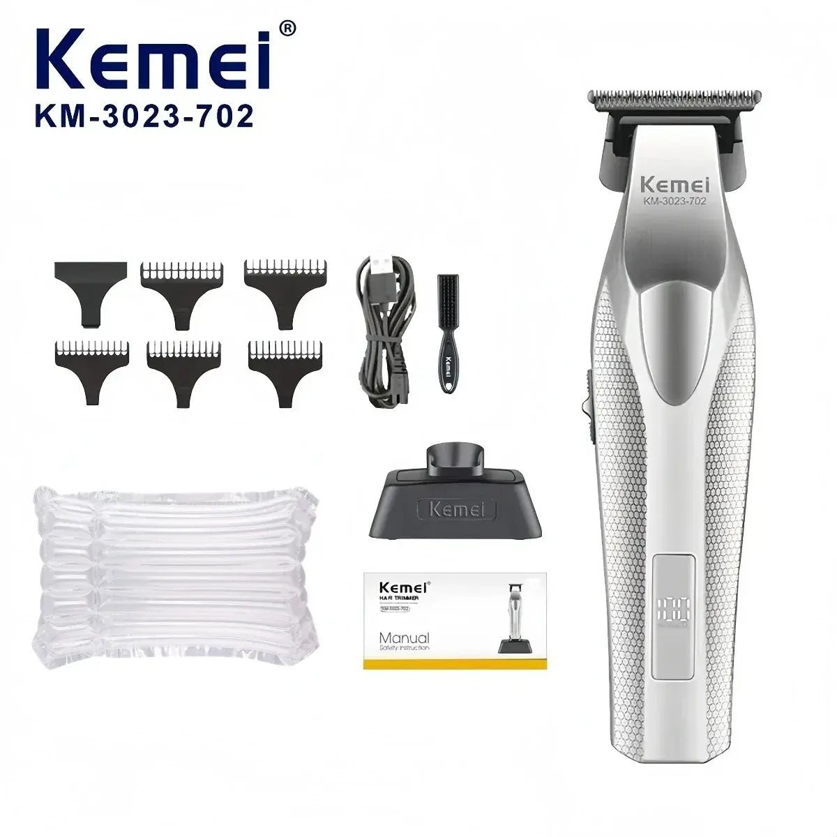Kemei Hair Trimmer Professional Hair Clipper Electric Haircut Machine Rechargeable Hair Clipper 0 MM Trimmer for Men KM-3023-702.