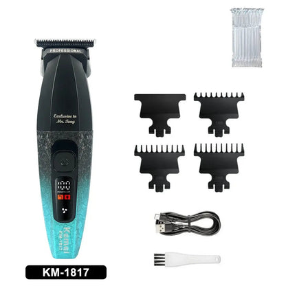 Kemei KM-1817 Hair Trimmer for Men DLC Blade T-Blade 7500RPM Full Metal LCD Display Low Noise Professional Finishing Machine.