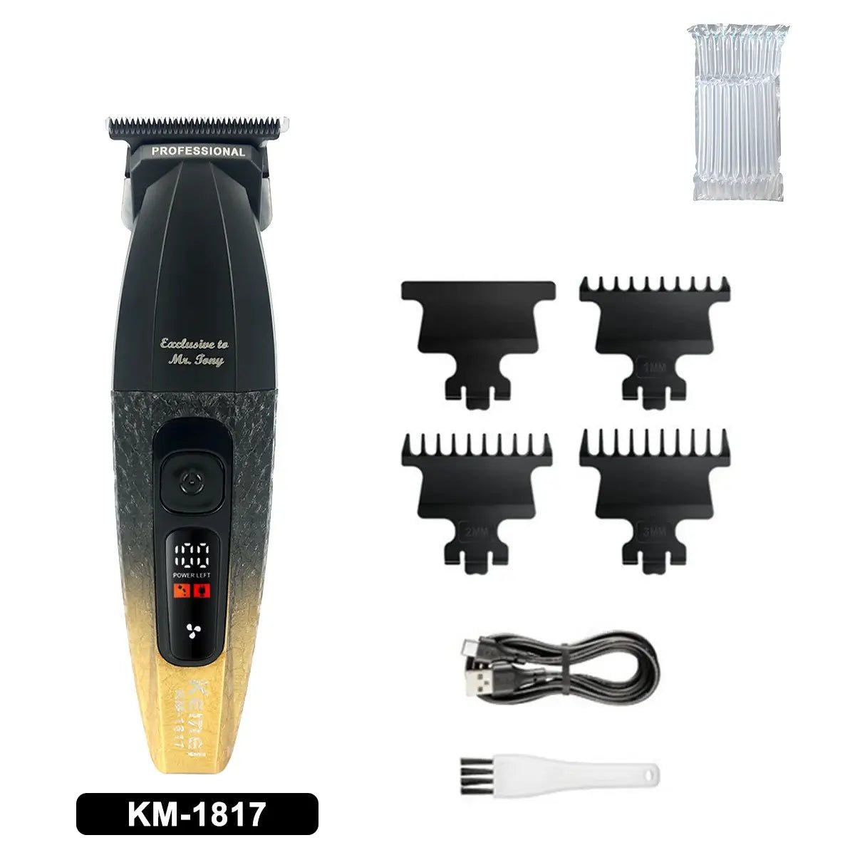 Kemei KM-1817 Hair Trimmer for Men DLC Blade T-Blade 7500RPM Full Metal LCD Display Low Noise Professional Finishing Machine.