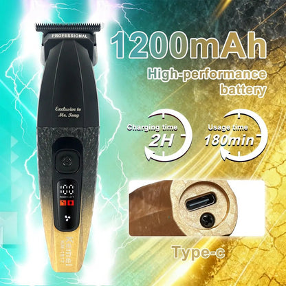 Kemei KM-1817 Hair Trimmer for Men DLC Blade T-Blade 7500RPM Full Metal LCD Display Low Noise Professional Finishing Machine.