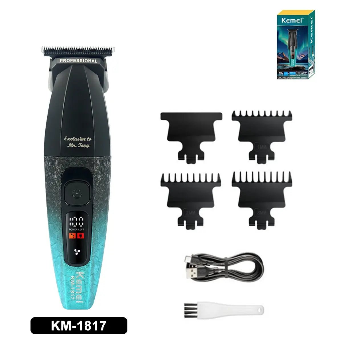 Kemei KM-1817 Hair Trimmer for Men DLC Blade T-Blade 7500RPM Full Metal LCD Display Low Noise Professional Finishing Machine.