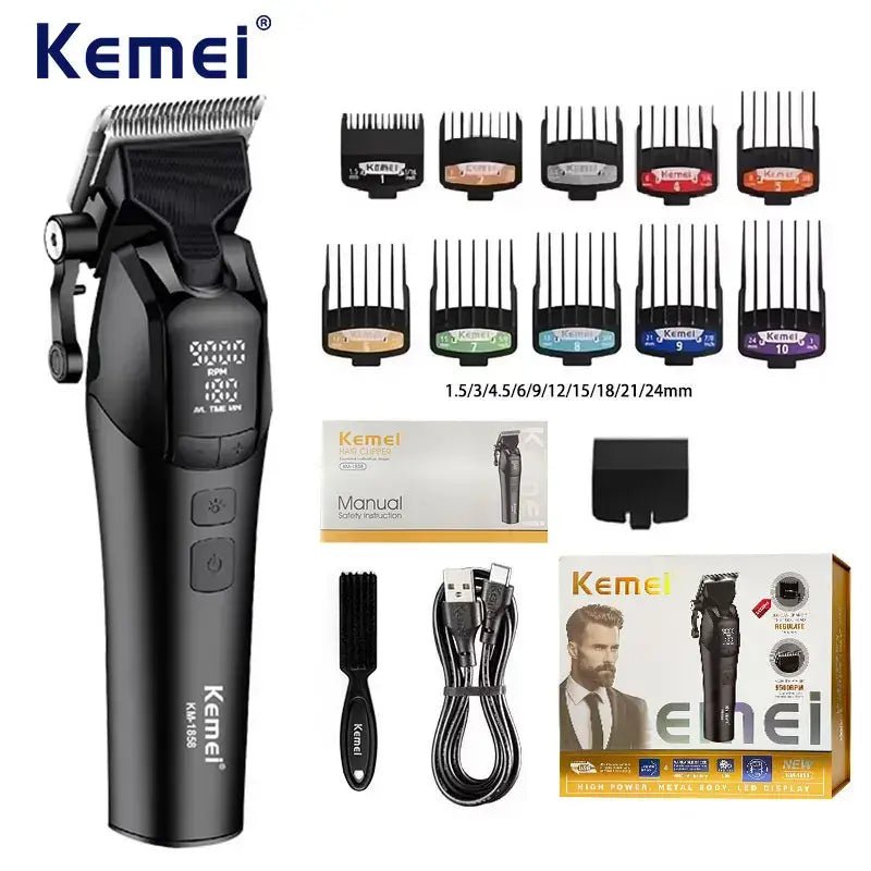 Kemei KM-1858 10W Barber Professional Electric Hair Clipper DLC Blade Trimmer Cordless USB Charging Rechargeable Hair Clippers.