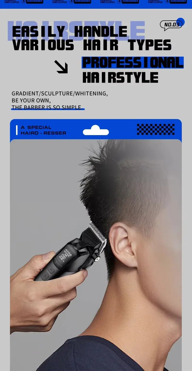 Kemei KM-1858 10W Barber Professional Electric Hair Clipper DLC Blade Trimmer Cordless USB Charging Rechargeable Hair Clippers.