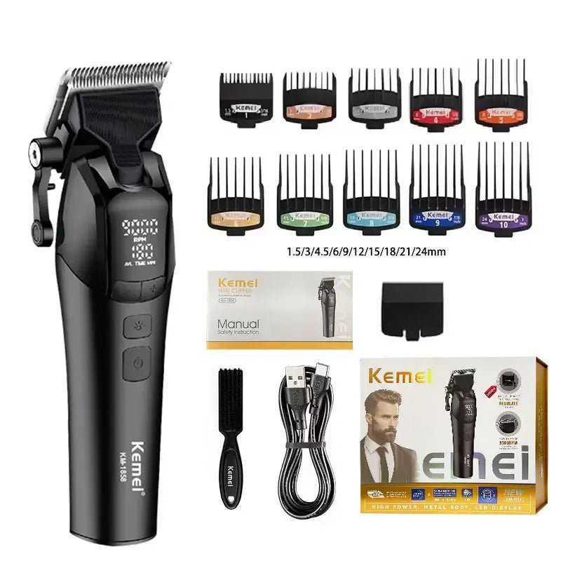 Kemei KM-1858 10W Barber Professional Electric Hair Clipper DLC Blade Trimmer Cordless USB Charging Rechargeable Hair Clippers.