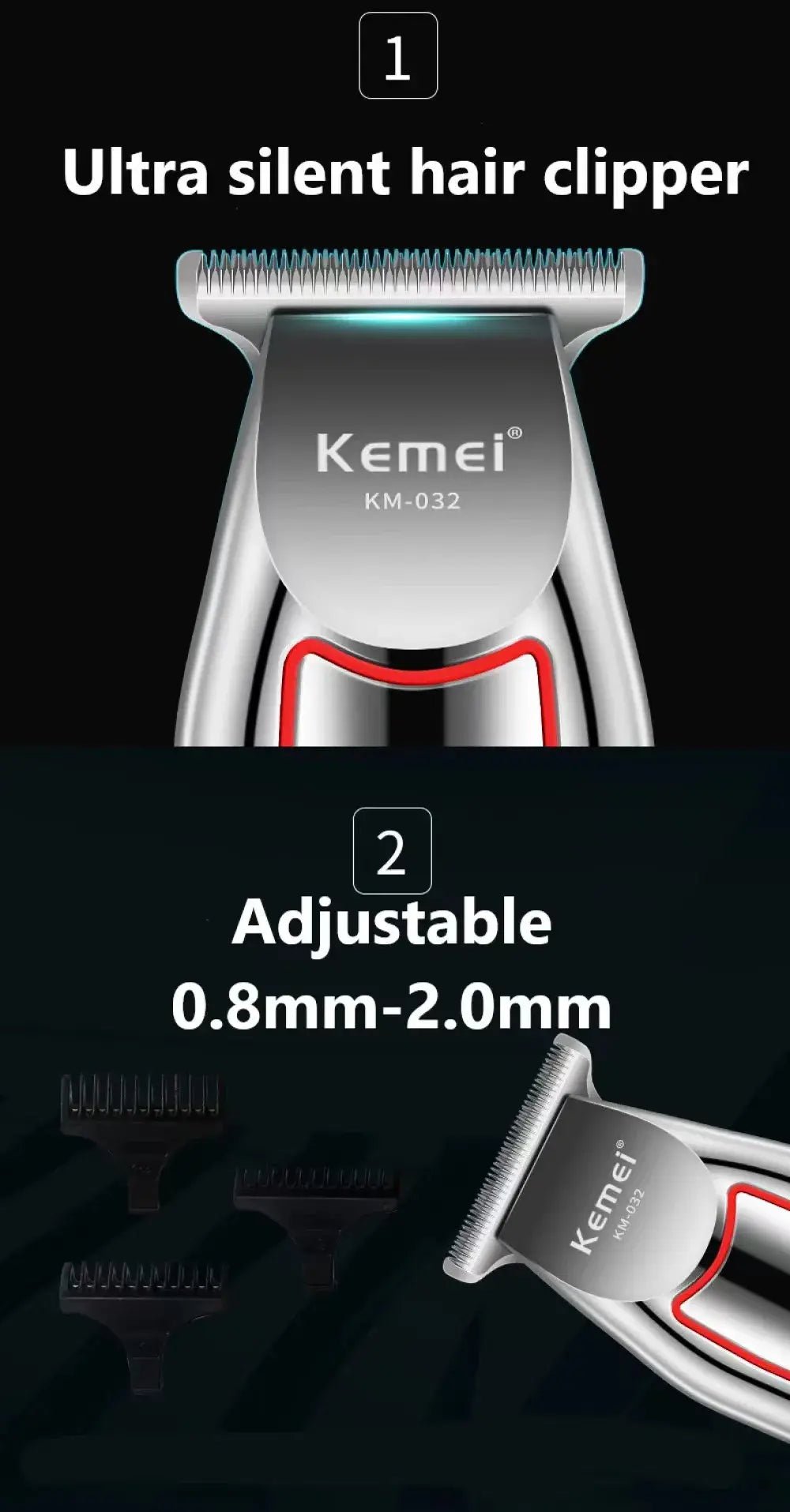 KEMEI Profession Hair Trimmer Electric Beard Trimmer For Men Hair Clipper Hair Cutter  Machine Hair Cut Grooming Kit  KM-032.