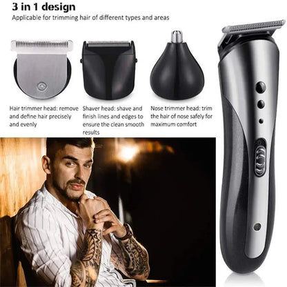 KM-1407 3 in 1 Rechargeable Men Hair Clipper Shaver Electric Nose Ear Trimmer Beard Razor Haircut Cutting Machine Styling Tools.