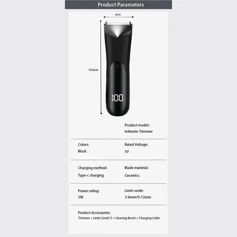 Men's Body Trimmer, Electric Razor, Pubic and Underarm Hair Private Hair Trimmer, Ceramic Blade Men's Grooming Kit.