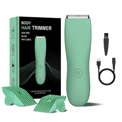 Men's Electric Groin & Body Shaver - Waterproof Dual Head Trimmer Kit w/ LED Light & Foil Blades.