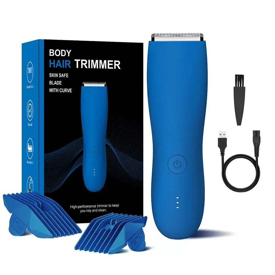 Men's Electric Groin & Body Shaver - Waterproof Dual Head Trimmer Kit w/ LED Light & Foil Blades.