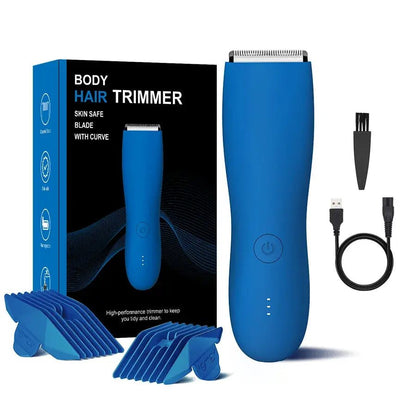 Men's Electric Groin & Body Shaver - Waterproof Dual Head Trimmer Kit w/ LED Light & Foil Blades.