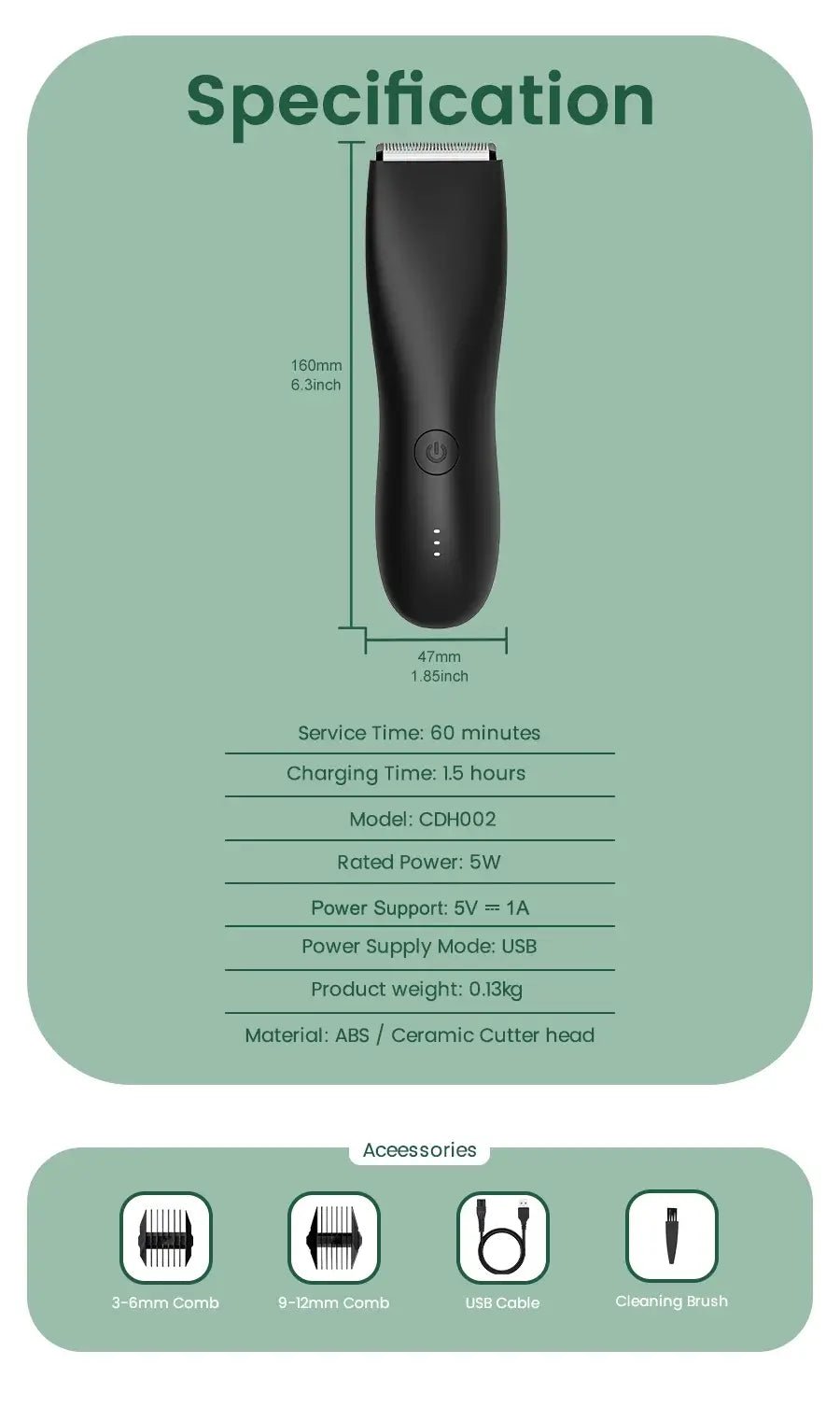 Men's Electric Groin & Body Shaver - Waterproof Dual Head Trimmer Kit w/ LED Light & Foil Blades.