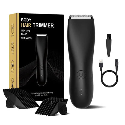 Men's Electric Groin & Body Shaver - Waterproof Dual Head Trimmer Kit w/ LED Light & Foil Blades.