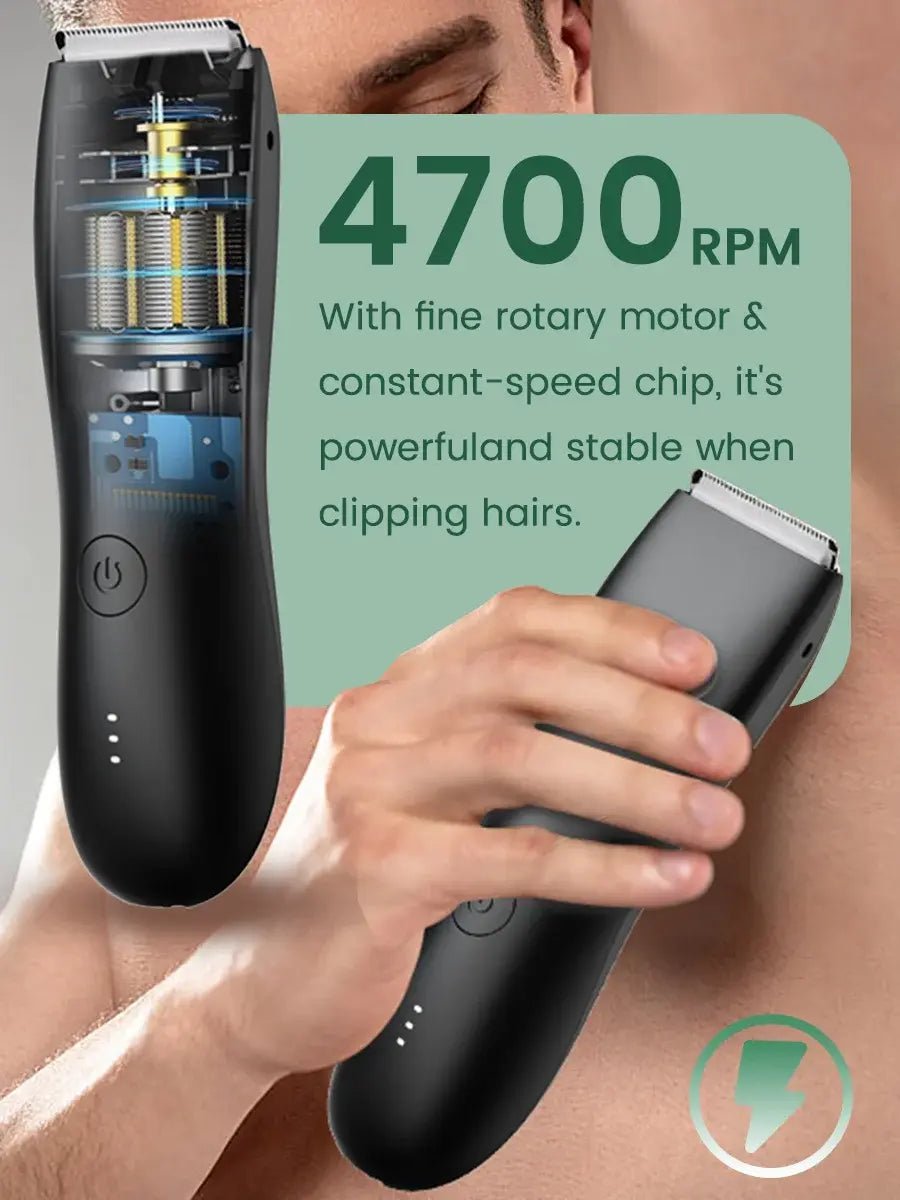 Men's Electric Groin & Body Shaver - Waterproof Dual Head Trimmer Kit w/ LED Light & Foil Blades.