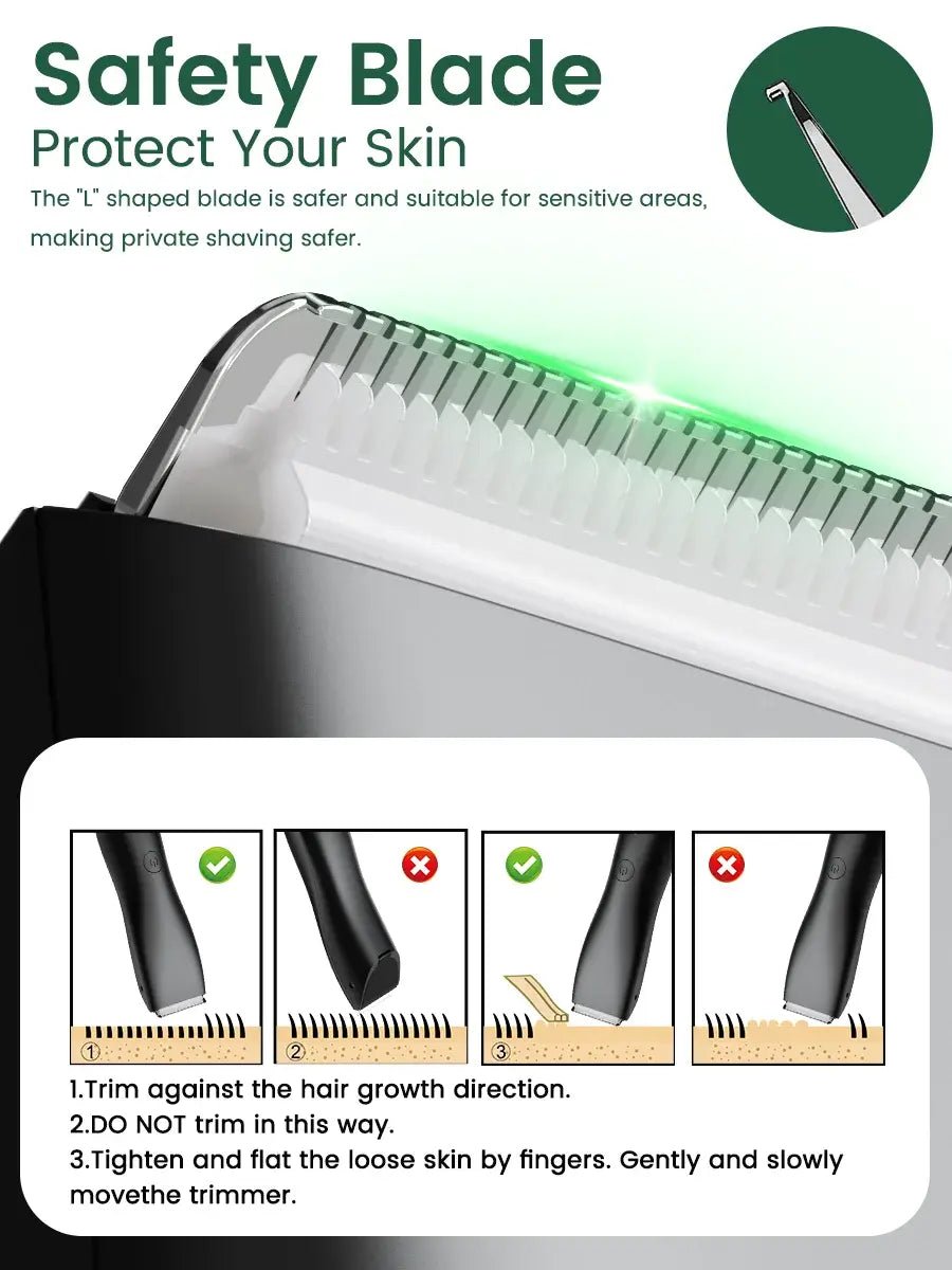 Men's Electric Groin & Body Shaver - Waterproof Dual Head Trimmer Kit w/ LED Light & Foil Blades.