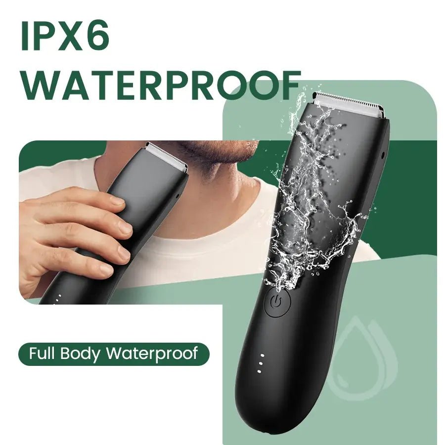 Men's Electric Groin & Body Shaver - Waterproof Dual Head Trimmer Kit w/ LED Light & Foil Blades.