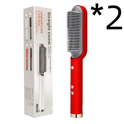 New 2 In 1 Hair Straightener Hot Comb Negative Ion Curling Tong Dual-purpose Electric Hair Brush - Lux Mart London