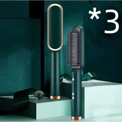 New 2 In 1 Hair Straightener Hot Comb Negative Ion Curling Tong Dual-purpose Electric Hair Brush - Lux Mart London