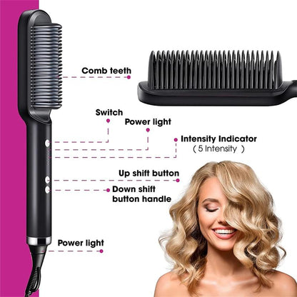 New 2 In 1 Hair Straightener Hot Comb Negative Ion Curling Tong Dual-purpose Electric Hair Brush.