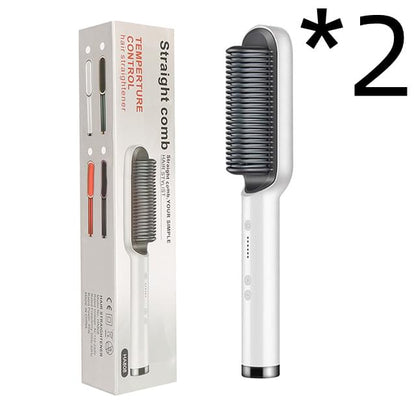 New 2 In 1 Hair Straightener Hot Comb Negative Ion Curling Tong Dual-purpose Electric Hair Brush - Lux Mart London