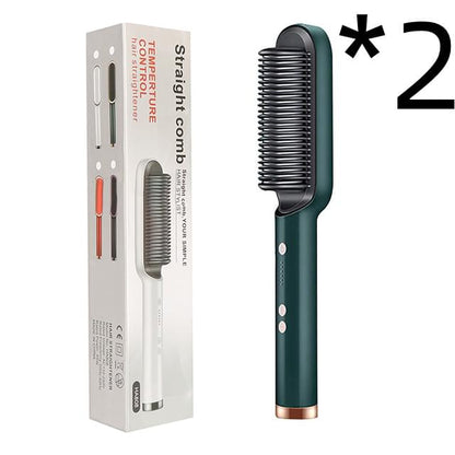New 2 In 1 Hair Straightener Hot Comb Negative Ion Curling Tong Dual-purpose Electric Hair Brush - Lux Mart London