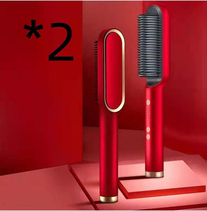 New 2 In 1 Hair Straightener Hot Comb Negative Ion Curling Tong Dual-purpose Electric Hair Brush - Lux Mart London