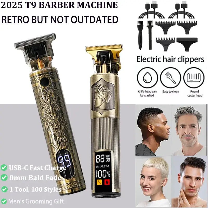 New！T9 Electric Hair Trimmer/Accessories | USB Professional Shaver | 0mm Bald Fade Cutting Machine Portable for Men Home Haircut.