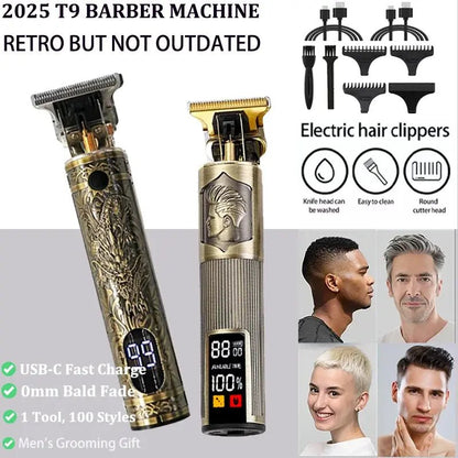 New！T9 Electric Hair Trimmer/Accessories | USB Professional Shaver | 0mm Bald Fade Cutting Machine Portable for Men Home Haircut.