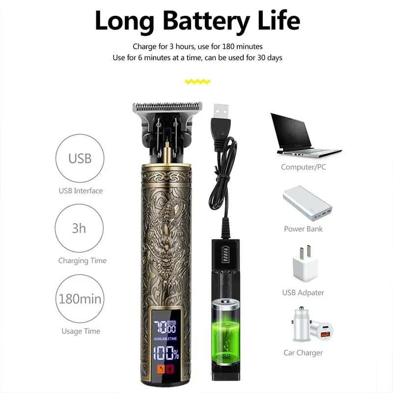 New！T9 Electric Hair Trimmer/Accessories | USB Professional Shaver | 0mm Bald Fade Cutting Machine Portable for Men Home Haircut - Lux Mart London
