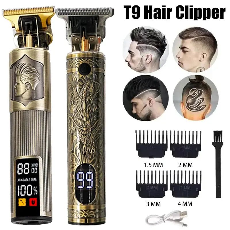 New！T9 Electric Hair Trimmer/Accessories | USB Professional Shaver | 0mm Bald Fade Cutting Machine Portable for Men Home Haircut.