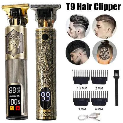 New！T9 Electric Hair Trimmer/Accessories | USB Professional Shaver | 0mm Bald Fade Cutting Machine Portable for Men Home Haircut.