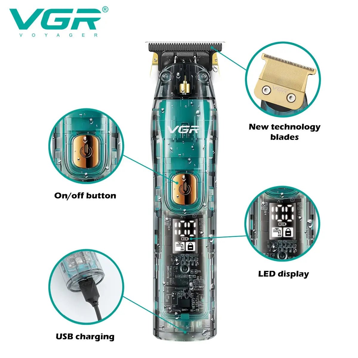 Original VGR Professional Hair Trimmer For Men Electric Beard Trimmer Rechargeable Hair Clipper Washable Haircut Barber Shop Kit.