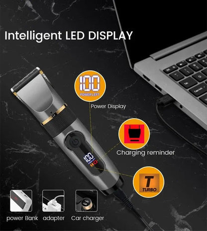 Professional Hair Clipper Rechargeable Electric Trimmer For Men Beard Kids Barber Cutting Machine Haircut LED Screen Waterproof.