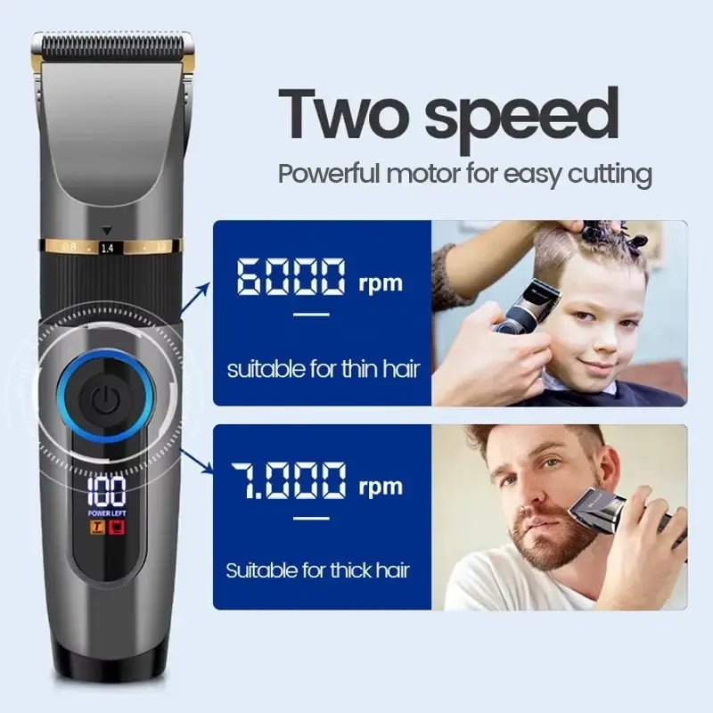 Professional Hair Clipper Rechargeable Electric Trimmer For Men Beard Kids Barber Cutting Machine Haircut LED Screen Waterproof.