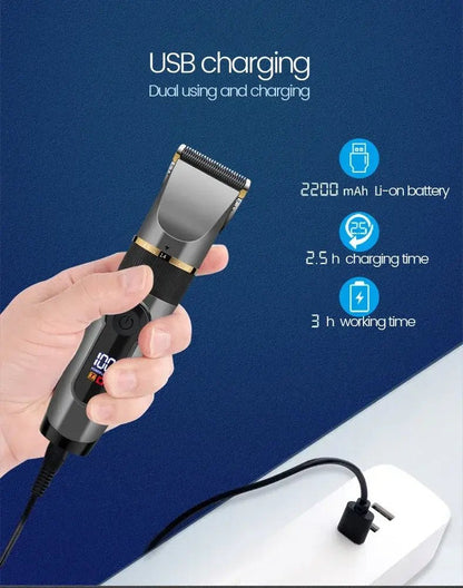 Professional Hair Clipper Rechargeable Electric Trimmer For Men Beard Kids Barber Cutting Machine Haircut LED Screen Waterproof.