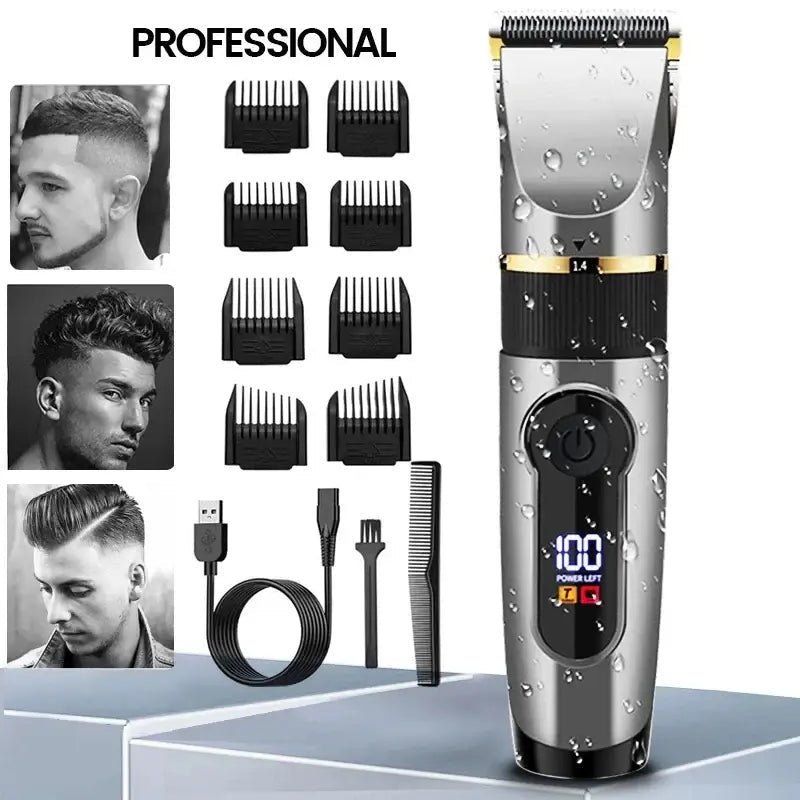 Professional Hair Clipper Rechargeable Electric Trimmer For Men Beard Kids Barber Cutting Machine Haircut LED Screen Waterproof.