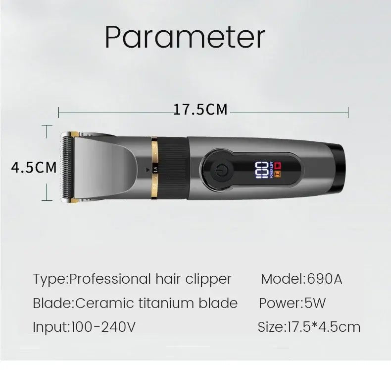 Professional Hair Clipper Rechargeable Electric Trimmer For Men Beard Kids Barber Cutting Machine Haircut LED Screen Waterproof.