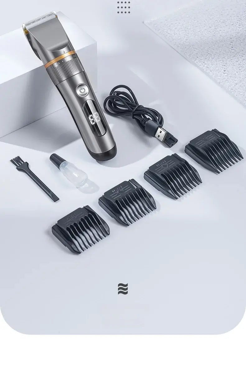 Professional Hair Clipper Set Electric Hair Trimmer with Limit Comb LED Digital Display USB Rechargeable Hair Care Tools.