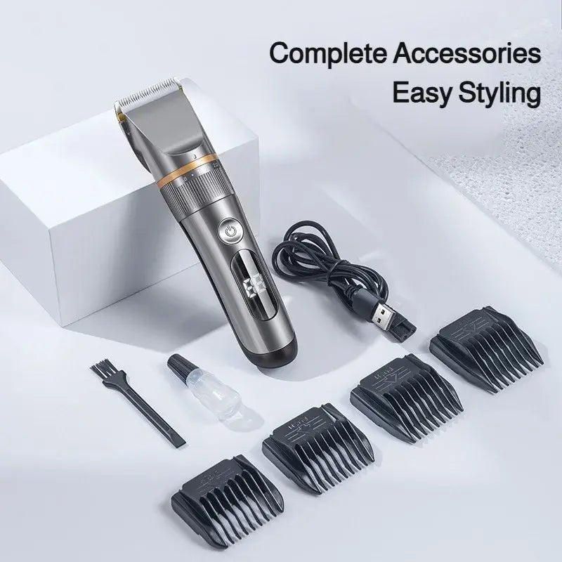 Professional Hair Clipper Set Electric Hair Trimmer with Limit Comb LED Digital Display USB Rechargeable Hair Care Tools.