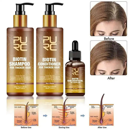 PURC Hair Care Ginger Biotin Three-piece Shampoo Conditioner Repair Dry And Frizz Essential Oil.