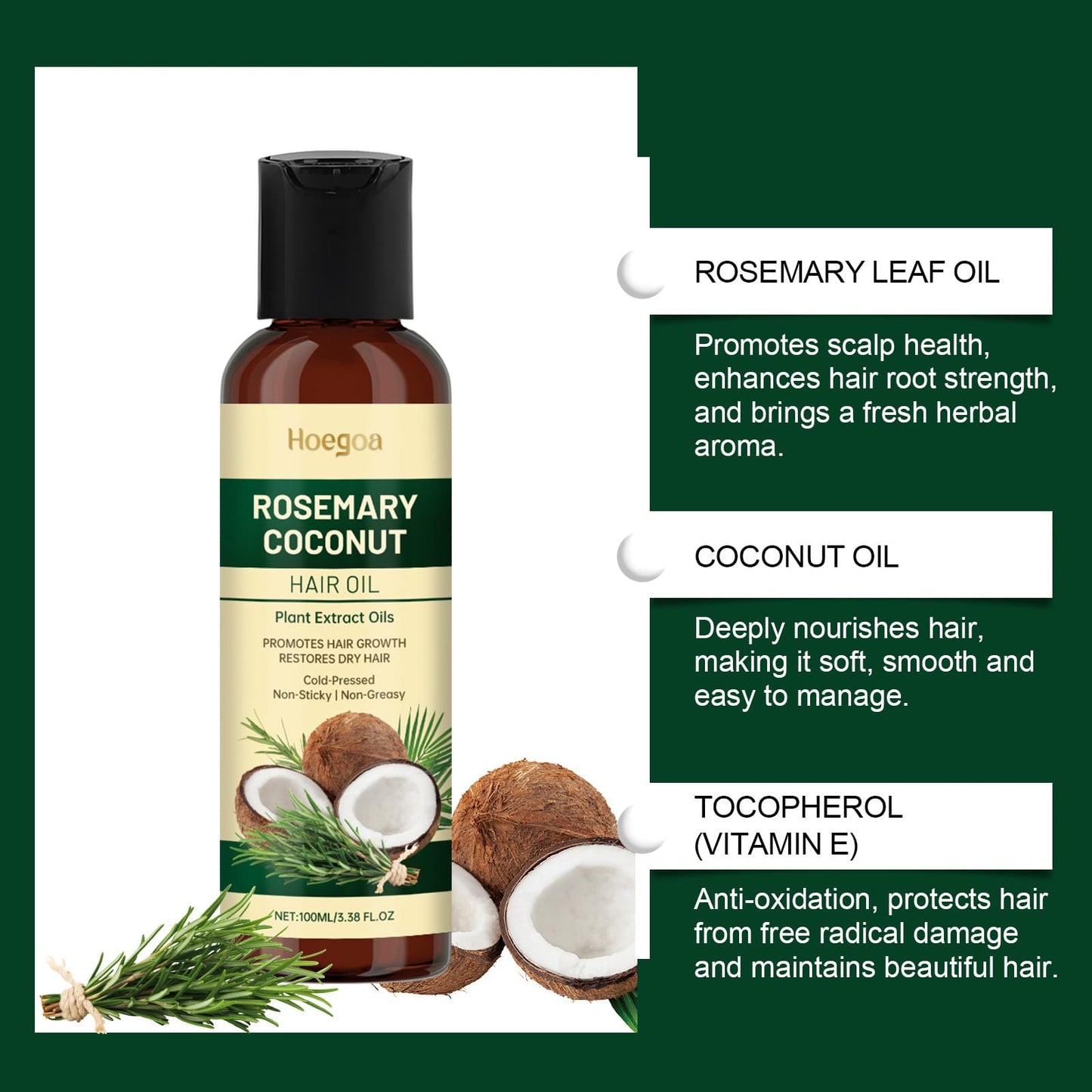 Rosemary Coconut Hair Oil Nourishing Moisturizing Fragrance Care Hair Care.