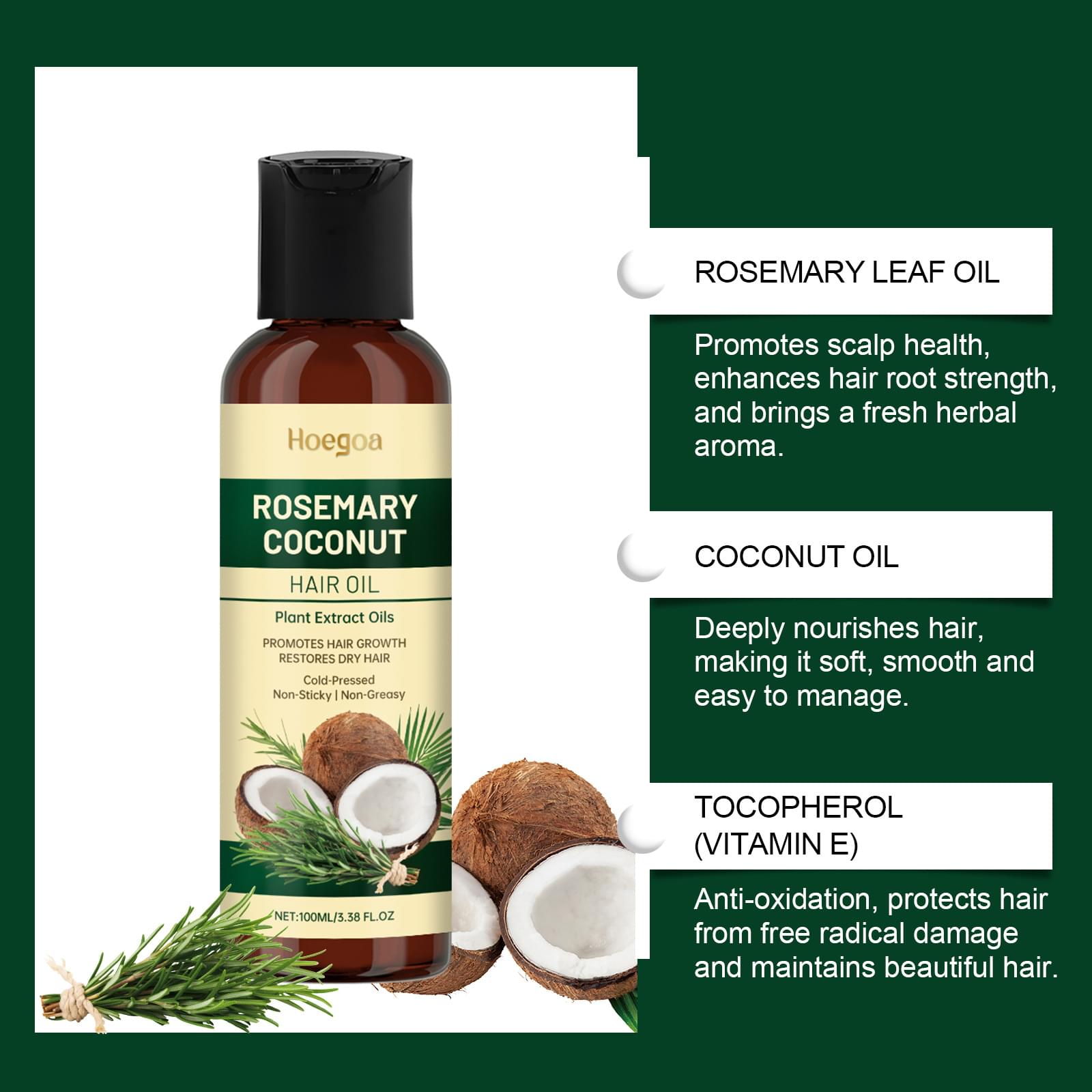 Rosemary Coconut Hair Oil Nourishing Moisturizing Fragrance Care Hair Care.