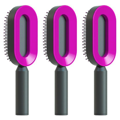 Self Cleaning Hair Brush For Women One-key Cleaning Hair Loss Airbag Massage Scalp Comb Anti-Static Hairbrush - Lux Mart London