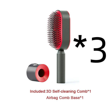 Self Cleaning Hair Brush For Women One-key Cleaning Hair Loss Airbag Massage Scalp Comb Anti-Static Hairbrush - Lux Mart London
